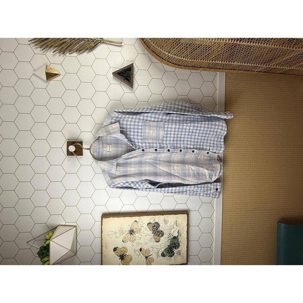 Altar'd State 100% Cotton Blue and Cream Plaid Button-Up Shirt - Size - Small